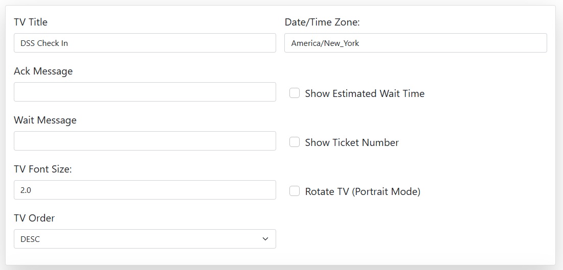Configuring the TV display settings for a DSS Check In system